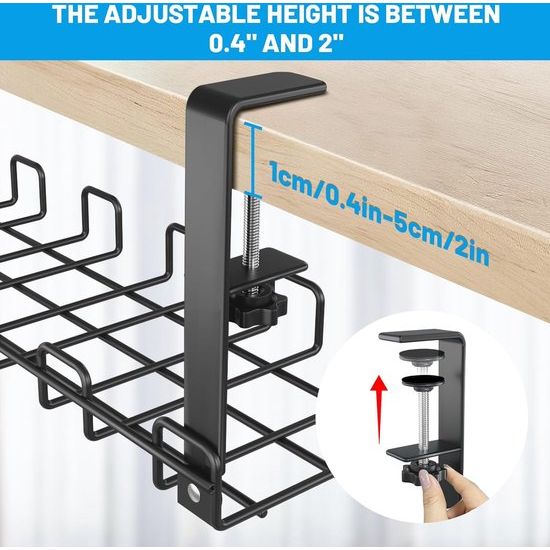 Kabelgoot bureau zonder boren - set van 2 kabelmanagement bureau van staal - incl. accessoires - kabelmand klembaar ondertafel - bureau organizer voor kantoor / thuis - zwart