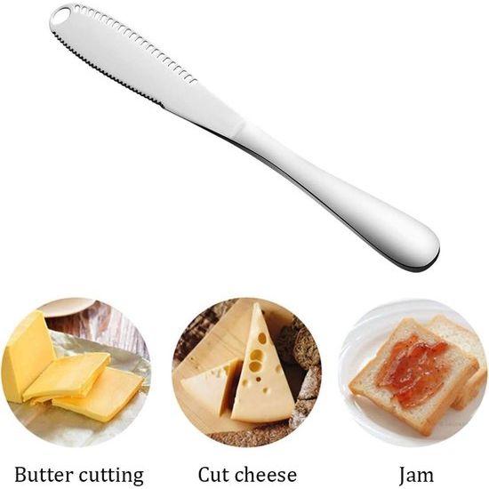 2 stuks botermessen, multifunctioneel botermes, professioneel 3-in-1 botermes van roestvrij staal met gekartelde rand, keuken- en kaasrasp voor gelijkmatige sausverdeling, 20,5, zilver