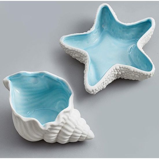 Zee Shell schelp sierschaal decoratieve schaal sieraden decoratief dienblad keramiek sleutel opbergschaal dinerbord porselein desserttelle sleutelschaal hal sleutelrek (19,5 x 12 x 9 cm)