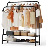 Kledingrek met 2 kledingstangen, kapstok van metaal met 2 lagen vloerplanken en 4 haken, tassen en schoenen opbergen, geschikt voor slaapkamer en woonkamer