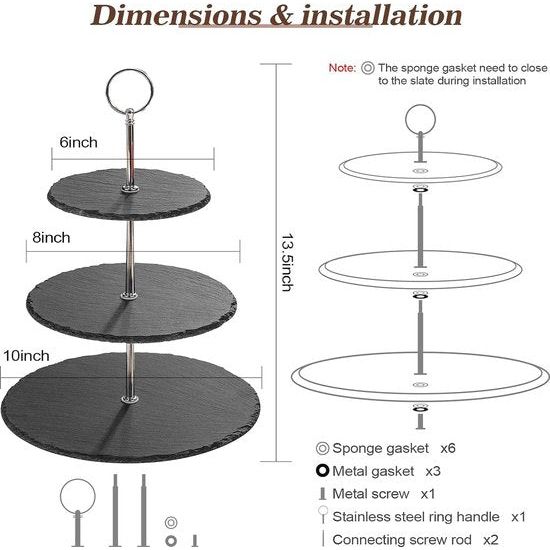 Taartstandaard leisteen etagère 3 etages - cupcake standaard 3 verdiepingen ronde serveertoren dessert standaard voor bruiloft, verjaardagsfeest, woondecoratie