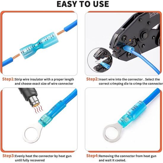 Krimptang voor krimpconnectoren, set met AWG 22-10 (0,5-6 mm²), krimpconnectoren van maritieme kwaliteit en draadstripper (set van 280 stuks Heat Shrink Connectors)