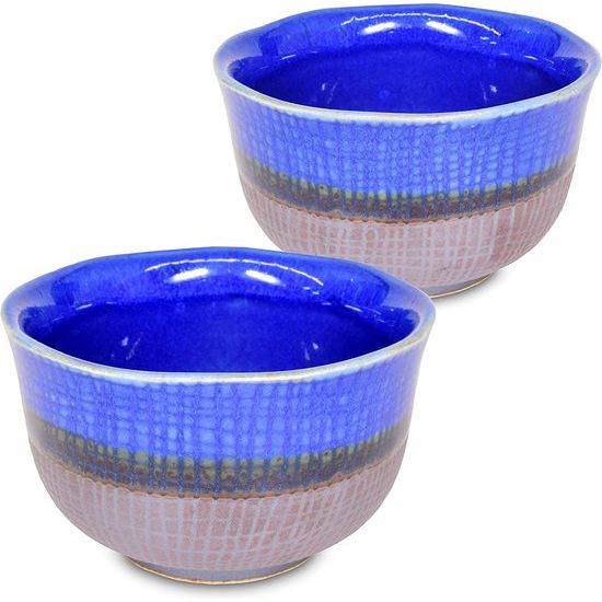 Traditionele Japanse Yunomi Cups 80ml Mini Matcha Bowl Blauw TEKKOKU AI Design voor Groene Thee Matcha Thee Set van 2