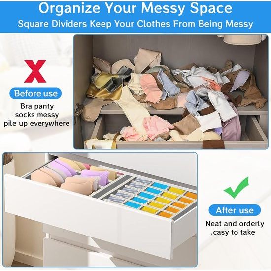 Lade-organisatiesysteem, opbergdozen voor ondergoed, set van 8, opvouwbare lade-organizer-lade, voor het opbergen van sokken, stropdassen, pyjamabroeken en andere accessoires