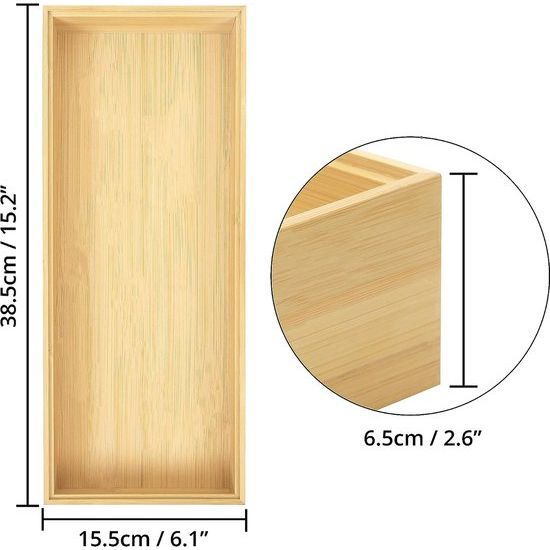 Bamboe bestekbak voor laden, set van 2 stuks, natuurlijke stapelbare bestek-organizer, lade en voorraadkast, ladeinzet voor keuken voor kookgerei, 15,5 x 6,5 x 38,5 cm