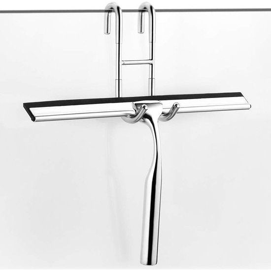 Roestvrijstalen douchewisser, 25 cm, zonder boren, raamwisser met wandhanger, badkamerwisser, 1 reservelip, rubberen strip, douchewisser voor badkamer, spiegel, raam, glasreiniging