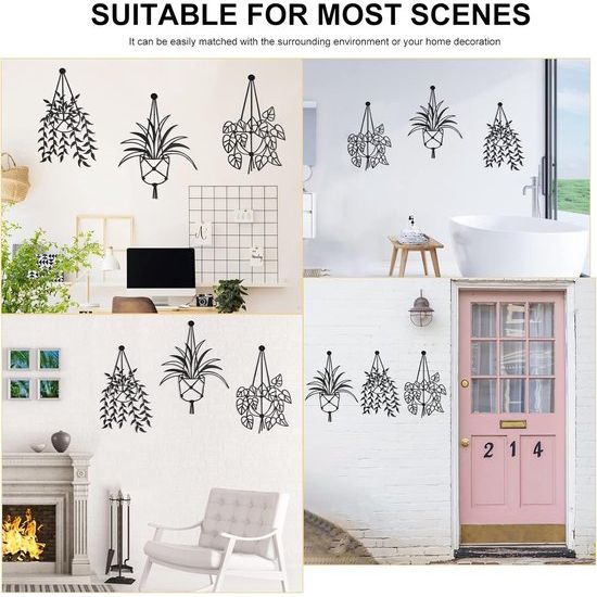 Set van 3 metalen vaas bloemen muur kunst decor, bloem in vaas plantenpot muur kunst sculptuur hangende wanddecoratie, metalen vaas bloemen bord voor slaapkamer badkamer keuken buiten binnen (zwart)