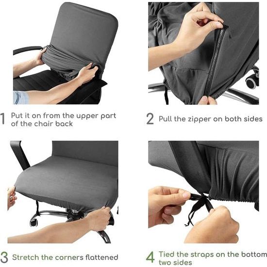 Bureaustoelhoes, bureaustoelhoes, stoelhoezen, draaistoel, overtrek, moderne stoel, overtrek, fauteuilhoes, elastisch, wasbaar, set voor bureaustoel, computer, bureaustoel (grijs, 2 stuks) (M)