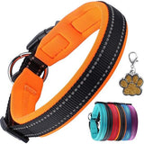 Hondenhalsband, verstelbaar, zacht gevoerd, neopreen, nylon, reflecterende halsband, ademend, instelbaar, met identificatielabel voor kleine, middelgrote en grote honden, oranje, XL