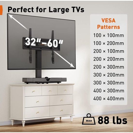 TV-beugel,400 mm l x 260 mm b x 8 mm h
