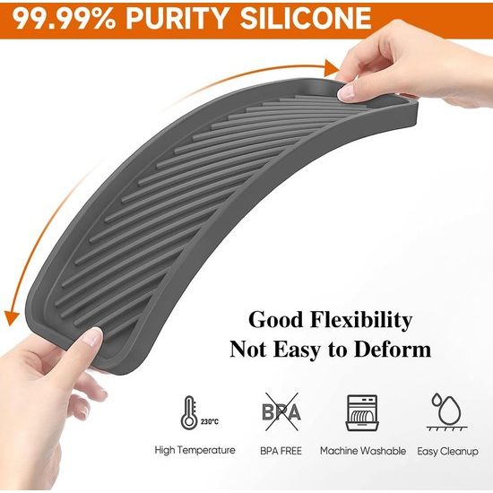 Siliconen spoelbak-organizer, siliconen sponshouder, spoelbak, wastafel, organizer, keuken, vaatwasmachinebestendig, siliconen afdruipmat, voor sponzen, borstels, zeep, 2 stuks (grijs)