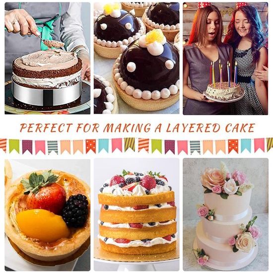 Set van 3 roestvrijstalen taartringen met 1 x 31,8 cm spatel voor moussetaart, tiramisu, taartbodems, chocolade- en fruittaart (3 maten)