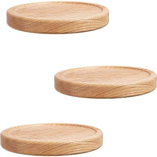 LUXX Wandstelling set van 3, naturel, massief eiken, zwevende plank, hangrek, keukenrek, badkamerrek, wandrek hout plantenrek, (Ø16cm)