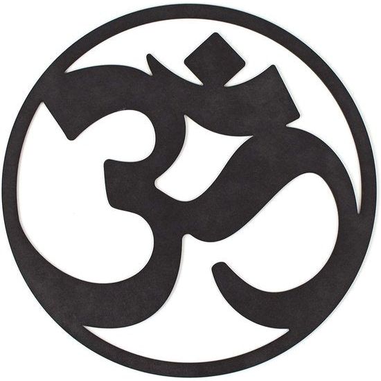 Ohm-teken Spirituele decoratie van hout. Mandala wandfoto gemaakt van vintage hout, meditatie accessoires uit India. Indiase Om-teken symbolen decoratie, Boeddha wanddecoratie, esoterische decoratie (Ohm, zwart).