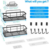 Doucheplank zonder boren, 3 stuks, roestvrij staal, douchemand met 4 + 5 haken, grote capaciteit, doucheplank voor badkamer, wasruimte, toilet, keuken, douche (zwart, 3 stuks)