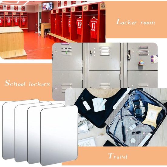 4 stuks spiegels, acrylspiegel, 14 x 18 cm, afgeronde hoekspiegel, acrylspiegel, wanddecoratie met magneet, voor school, badkamer, woonkamer, kantoor, decoratie