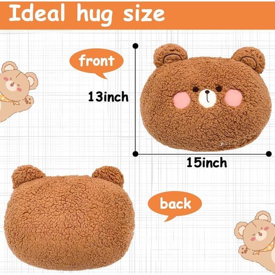 Schattig pluche kussen, sofakussen, knuffeldieren, zachte bankdecoratie, geschenken voor verjaardag, Kerstmis, 35 x 27 cm (beer)