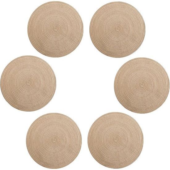 Placemats, wasbare placemats, ook als onderzetters, koffiemat, ronde antislip placemats, eettafel, Europese stijl, natuurlijk materiaal, tafelmat van handgeweven stof (beige-30cm-6st)