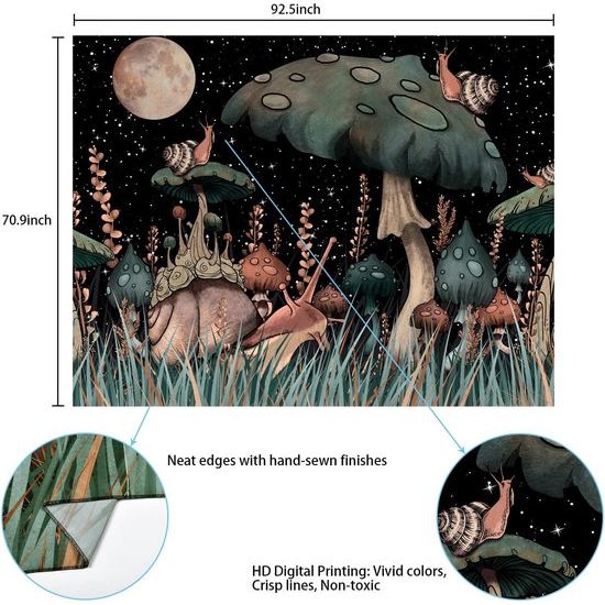 Mushroom wandtapijt, zwart bos wandtapijt, kunst wanddoek tapijt voor slaapkamer woonkamer, 235x180cm