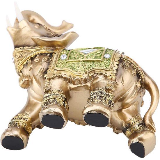 Elegant olifantsstandbeeld, hoogwaardige hars groene geluksfeng shui olifantssculptuur rijkdom geluksfiguur perfect voor thuis, kantoordecoratie (L)