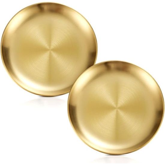 2 stuks RVS rond servies zilveren schotel RVS borden serveerborden RVS onderborden voor camping, keuken, feest (goud, 17 cm)