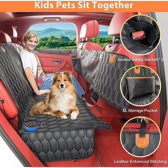 Hondendeken voor de achterbank, kofferbakmat voor hond, waterdichte autodeken voor honden, met opvouwbare hondenbak, hondendeken, achterbank met zijbescherming en kijkvenster