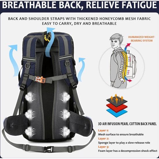 50 liter, heren en dames, trekkingrugzak, ultralicht, opvouwbare reisrugzak, wandelrugzak, grote klimmen, dagrugzak voor reizen, bergbeklimmen, kamperen, outdoor, reizen, sport