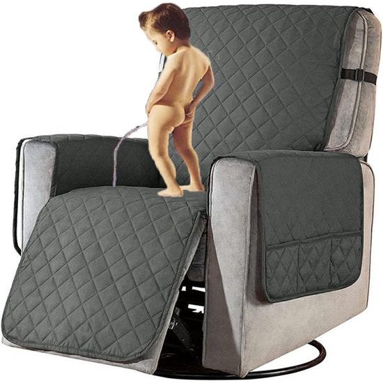 Large Stoelhoes voor televisiefauteuil, waterdicht, antislip, relaxstoel met armleuningen, 1-zits, wasbare stoelbescherming voor huisdieren, grijs