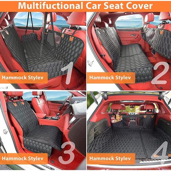 Hondendeken voor de achterbank, kofferbakmat voor hond, waterdichte autodeken voor honden, met opvouwbare hondenbak, hondendeken, achterbank met zijbescherming en kijkvenster