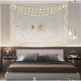 Maanfasen wandtapijt, mysterieuze sterrenhemel, tarotkaarten, wandtapijt, esthetische retro astrologie, muurkunst voor slaapkamer en woonkamer, beige, 210 x 150 cm
