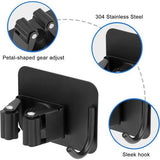 Bezemhouder, wandhouder, zelfklevend, bezemhouder, tuingereedschaphouder enz., voor binnen- en buitenlichaam, roestvrij staal, onafhankelijke doorn met haken (4 stuks), zwart