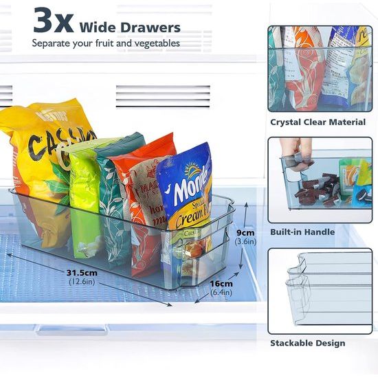 Koelkastorganizer, 13-delige set, opbergdoos met deksel, stapelbare koelkastorganizer, transparante voorraaddozen, koelkastorganizer, BPA-vrij, opberglade voor keuken