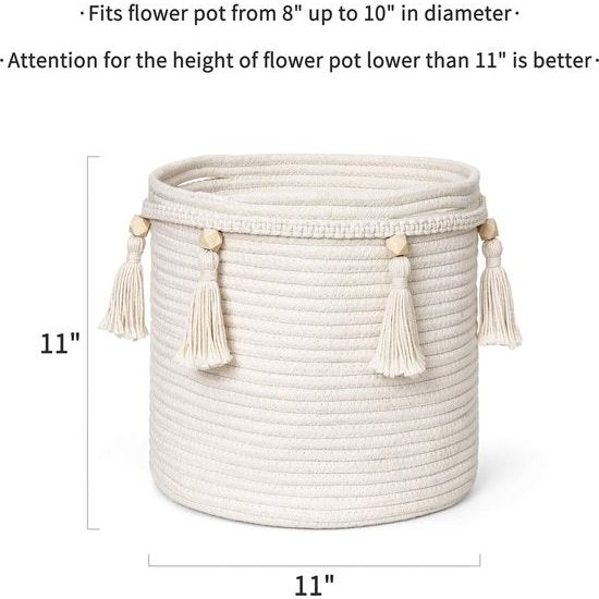 Decoratieve katoenen touwmand van macramé, boho, geweven kwastjes, opbergdoos, organizer voor kinderkamer, speelgoed, woonkamer, slaapkamer