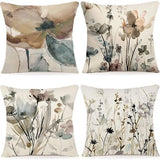 Kussenhoezen, set van 4, linnen, decoratief, geometrisch patroon, kussenhoezen voor bank, slaapkamer, bank, buitenkussens, 40 x 40 cm,