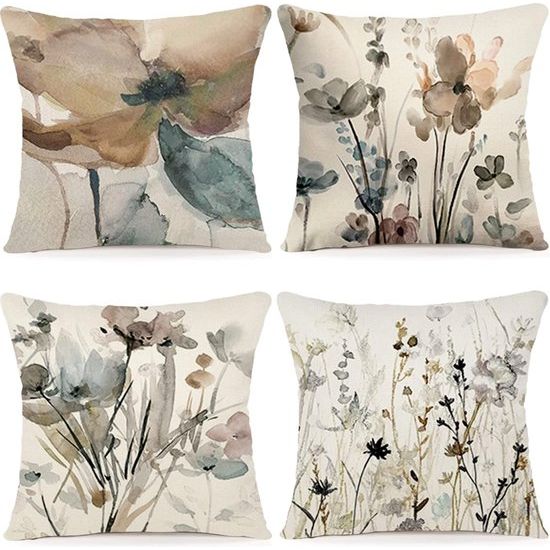 Kussenhoezen, set van 4, linnen, decoratief, geometrisch patroon, kussenhoezen voor bank, slaapkamer, bank, buitenkussens, 40 x 40 cm,