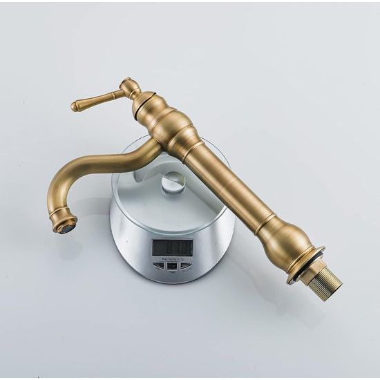 Kraan badkamer antiek messing, wastafel armatuur hoog 360° draaibaar, wastafel armatuur, retro, eengreepsmengkraan, slecht beslag, hoge uitloop voor badkamer