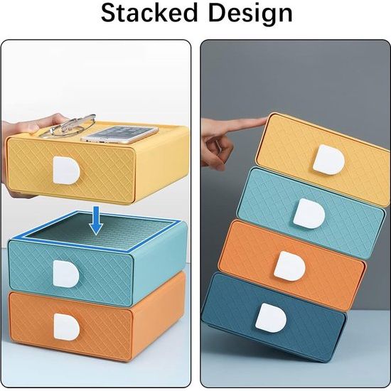 4 stapelbare ladeboxen, opbergdoos met laden, cosmetica-organizer, ladebox, make-up-organizer, bureau-opbergbox voor bureaus, make-uptafels, kantoren, badkamers.