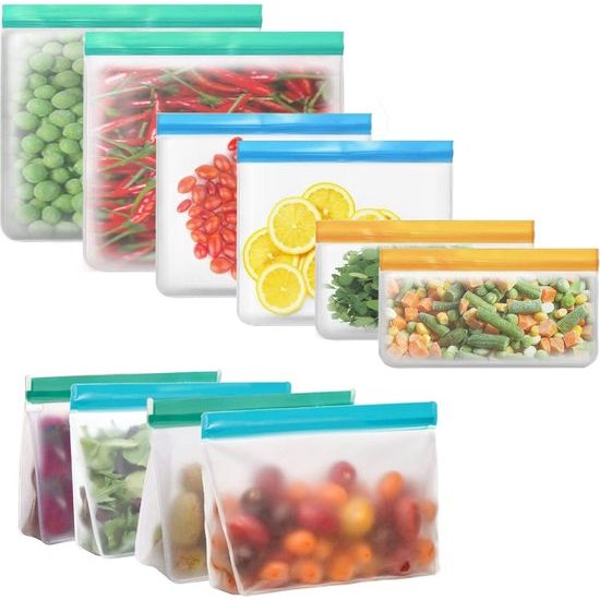 10 stuks met ritssluiting, herbruikbare BPA-vrije PEVA-voedselzakken, sandwichzak-keuken, opbergzakken voor fruit, vlees, melk, groenten, thuis en op reis