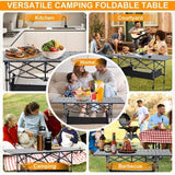 Opvouwbare campingtafel, klaptafel, campingtafel voor 4-6 personen, opvouwbare tuintafel voor buiten met netplank, opbergtas, in hoogte verstelbare klaptafel met oprolbaar tafelblad en draagtas