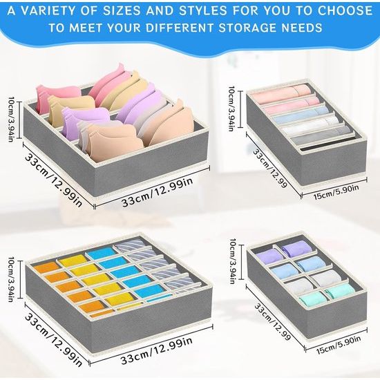 Lade-organisatiesysteem, opbergdozen voor ondergoed, set van 8, opvouwbare lade-organizer-lade, voor het opbergen van sokken, stropdassen, pyjamabroeken en andere accessoires