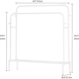 Kledingrek met 2 kledingstangen, multifunctionele kapstok van metaal met 1 plank en 4 haken, kan kleding, tassen en schoenen opbergen