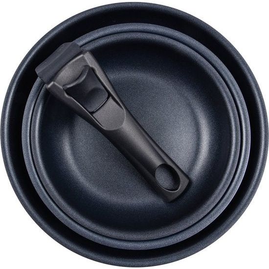 Bergner Click&Cook - Pannenset 4 - stuks 18, 20 en 24 cm + afneembare handgreep - Geperst aluminium met antiaanbaklaag - Voor alle soorten fornuizen en ovens - Koekenpan