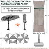 Dubbele parasol beschermhoes met staaf, afdekhoezen voor tuinscherm met ventilatieopeningen, afdekking voor ovale parasol, marktparasol, balkonscherm, 100% polyester, kaki