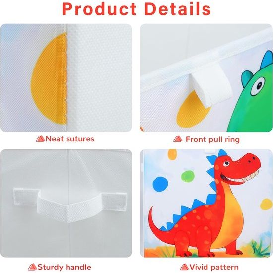 Opbergdoos voor kinderen, groot, 4 stuks, opvouwbare Oxford-speelgoedkist met handvat voor jongens en meisjes, lichte speelgoedorganisatoren en opslag in de kinderkamer, 32 x 32 x 32 cm (dinosaurus)