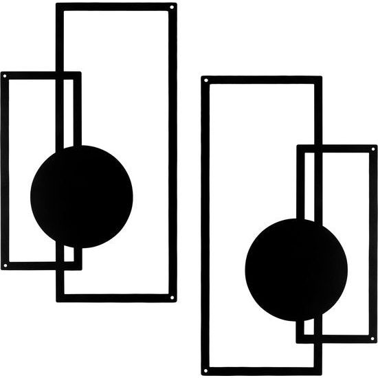 2 stuks metalen wanddecoratie, metaal, geometrische wanddecoratie, zwart metaal, minimalistische wanddecoratie, metaal, verticale abstracte muurkunst voor thuis, woonkamer, slaapkamer (geometrisch)