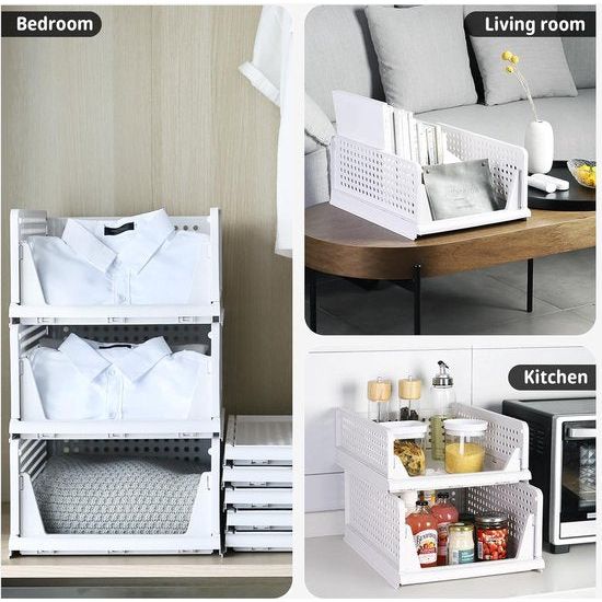 SWAWIS Stackable Wardrobe Storage Box, Stackable Foldable Wardrobe, Plastic Foldable Storage Boxes Drawer, Wardrobe Organiser Shelf for Bedroom, Kitchen, Bathroom, Pack of 5