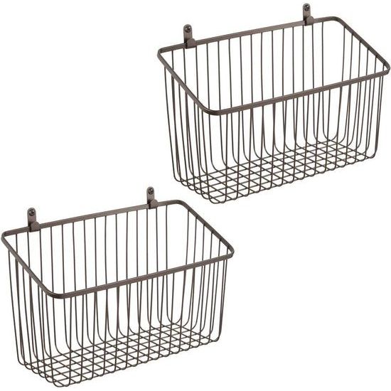 Set van 2 metalen wandrekken, grote opbergmand voor de hal, slaapkamer en andere ruimtes, organizer voor brieven, portemonnees, zonnebrillen of badkameraccessoires, bronskleurig.