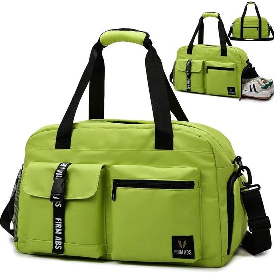 Sporttas voor dames en heren, reistas met schoenenvak, trainingstas met nat vak, waterdichte weekendtas, als gymtas, zwemtas/saunatas kan worden gebruikt, groen, Sportief
