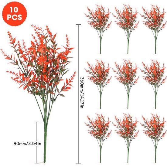 Artificial Plants Flowers Artificial Flowers in Pot Like Real UV Resistant 10 Bundles Fake Flowers Artificial Balcony Plants Shrubs Decorative Artificial Flower Lavender for Table Home Garden