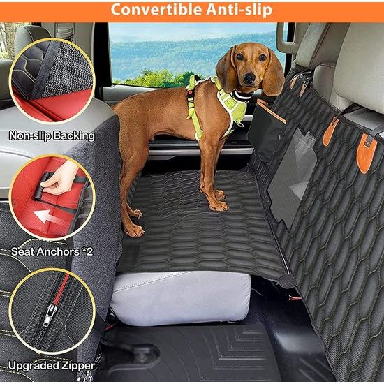 Hondendeken voor de achterbank, kofferbakmat voor hond, waterdichte autodeken voor honden, met opvouwbare hondenbak, hondendeken, achterbank met zijbescherming en kijkvenster